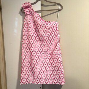 Pink/White one-shoulder mini dress Size 14